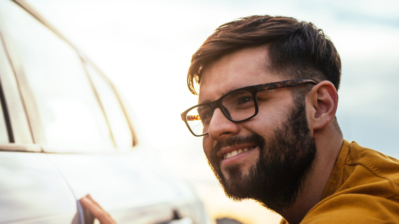 Man admiring his car