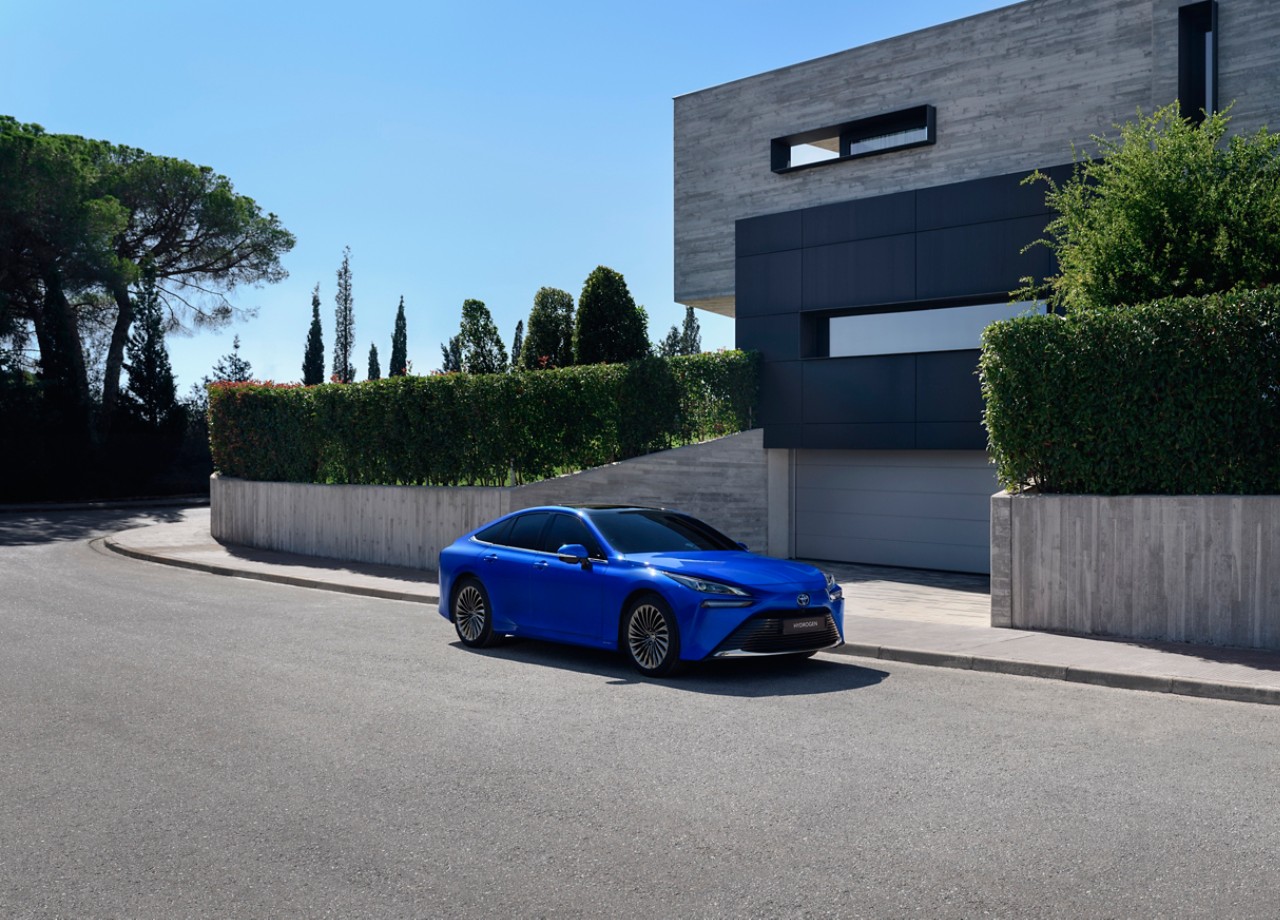 A Hydrogen Fuel Cell Electric Toyota Mirai on the street